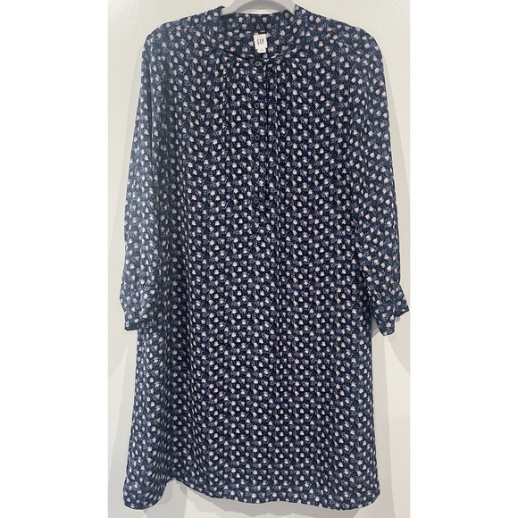 GAP Dresses & Skirts - Gap Womens Navy Blue Floral Long Sleeve Button Front Shift Dress Size M